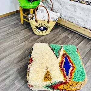 Vintage Moroccan Floor Pouf ;Handwoven Berber Cushion from Boujad Rug ;Boho Tribal Ottoman image 12