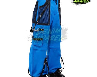 Pantalones cargo azules de estilo técnico, pantalones anchos de estilo urbano Y2K, estilo grunge Harajuku.