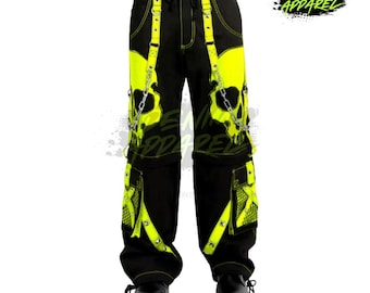 Pantalon cargo cyberpunk tête de mort, pantalon streetwear baggy an 2000, pantalon unisexe large goth techwear