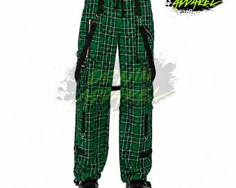 Red Plaid Cargo Pants, Punk Gothic Y2K Baggy Trousers, Unisex Streetwear Alt Fashion