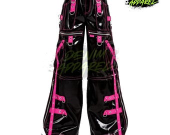 Cyberpunk PVC Cargo Pants, Y2K Techwear Gothic Straps, Wide Leg Trousers