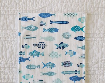 Schools of Fish Burp Cloth for Baby Boy or Baby Girl | Ocean-Themed Cotton Chenille Burp Cloth for Baby Gift or Baby Shower Gift