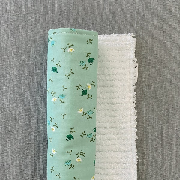 Mint Green Floral Burp Cloth for Baby Girls or Baby Boys | Cotton Chenille Burp Cloth | Modern Burp Cloth for Baby Gift or Baby Shower Gift