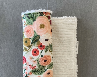 Cotton Chenille Burp Cloth | Rifle Paper Co. Floral Burp Cloth for Baby Girl | Modern Burp Cloth for Baby Gift or Baby Shower Gift