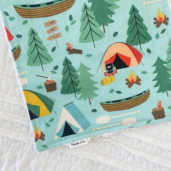 Camping-Themed Cotton Chenille Burp Cloth for Baby Boy or Baby Girl | Outdoorsy Burp Cloth for Baby Gift or Baby Shower Gift | Burp Rag