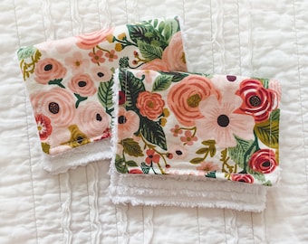 Set of 2: Chenille Washcloths for Baby Girls | Rifle Paper Co. Floral Washcloths for Baby Gift or Baby Shower Gift | Baby Washcloths