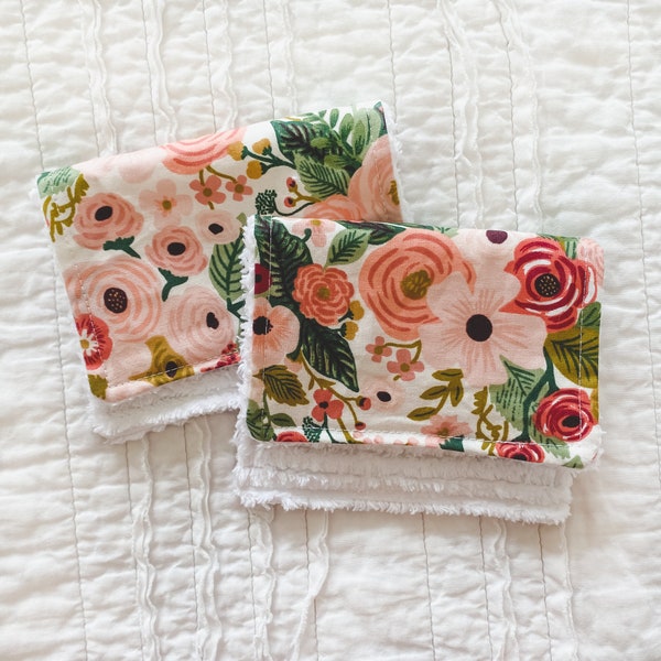 Set of 2: Chenille Washcloths for Baby Girls | Rifle Paper Co. Floral Washcloths for Baby Gift or Baby Shower Gift | Baby Washcloths