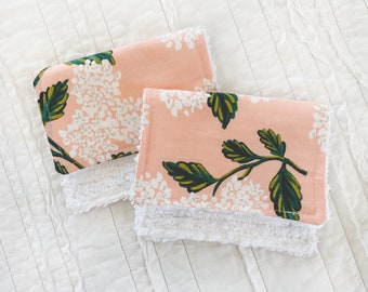 Set of 2: Chenille Washcloths for Baby Girls | Soft Pink Hydrangea Washcloths for Baby Gift or Baby Shower Gift | Baby Washcloths