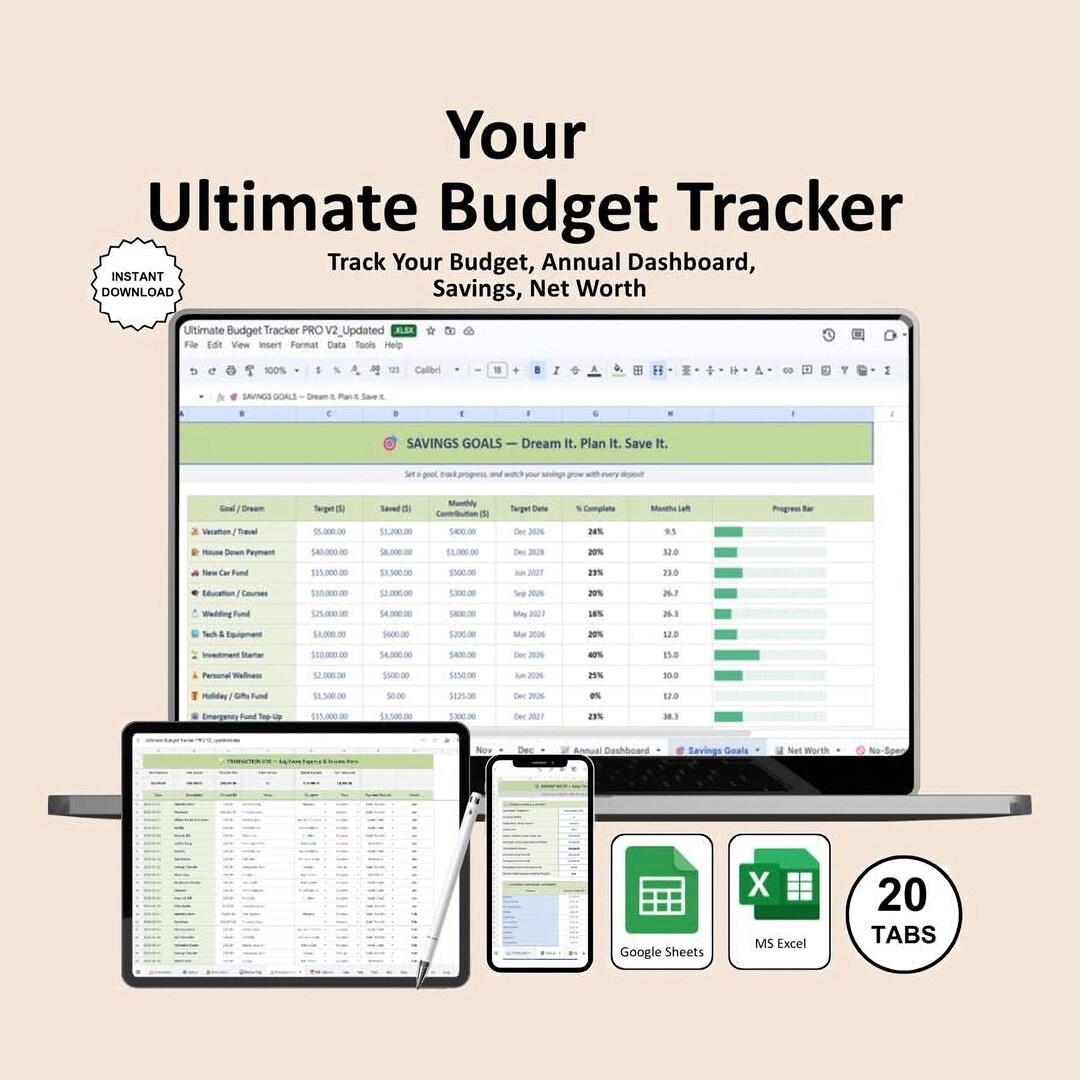 Ultimate Google Sheets Budget Tracker Monthly Expense & Savings Planner ...