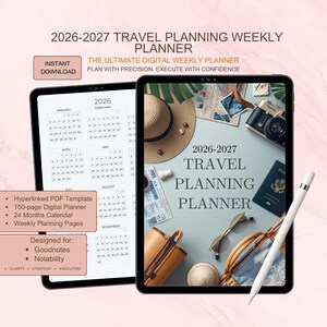 Digital Travels Planner 2026/27, Trip Organizer Planner, Multiple Trips Planner for Goodnotes iPad Notability users