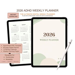 ADHD Planner for Professionals 2026, Hyperlinked Focus PDF, GoodNotes Notability Organisation System, Digital Download