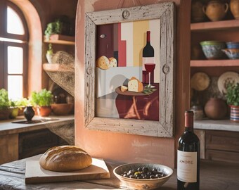set of three mediterranean kitchen prints | framed... Wine and Cheese Kitchen Print: Modern Mediterranean Wall Art (digital ...