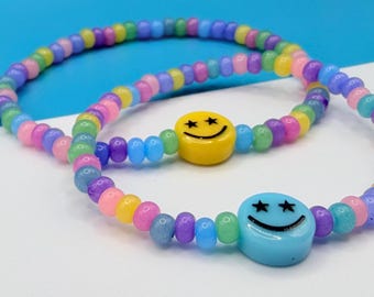Opal Smiley Face Bracelet with Star Eyes