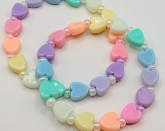 Pastel Heart Pearl Seed Bead Bracelet