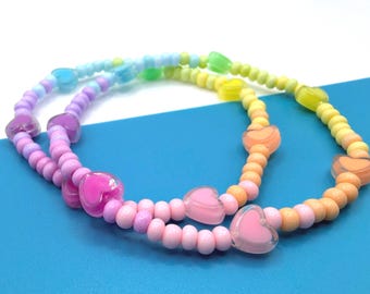 Gradient Pastel Heart Seed Bead Bracelet