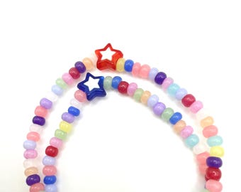Pastel Opal Czech Glass Seed Bead Bracelet Set – Rainbow Star Stretch Bracelets