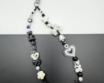 Black & White Beaded Keychain Charm
