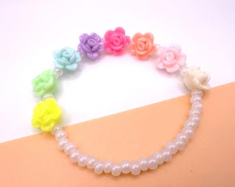 Rainbow Rose Pearl Bracelet