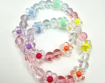 Transparent Glass Bead Flower Bracelet