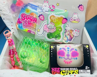 Sugar Squishy Surprise Box, NeeDoh Sugar Skull Cats, Glow-in-the-Dark squishy, Squishy Gift Box