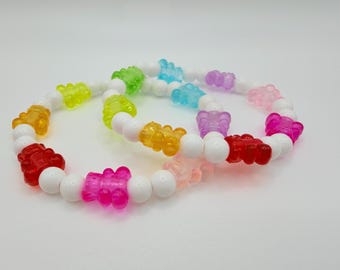 Mini Teddy Bear Rainbow Beaded Bracelet