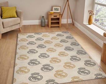 Real Madrid,Football Team,Gift to Boyfriend,Team Flag,Carpet for Garage,Football Gift Father and Kids,Large Area,Real Madrid Logos Pattern