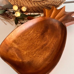 Vintage Mid Century MCM, Tropical Hand-Carved Monkey Pod Pineapple Bowl/Dish/Decor