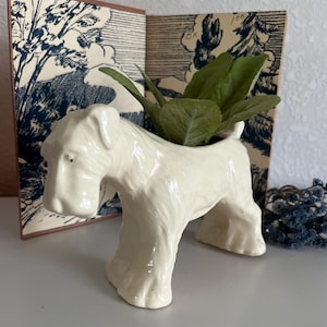 Vintage Mid Century Schnauzer, Terrier Ceramic Dog Planter, Decor