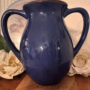 Vase/pichet/décor en céramique bleu cobalt à deux poignées en céramique portugaise vintage Mid Century/MCM