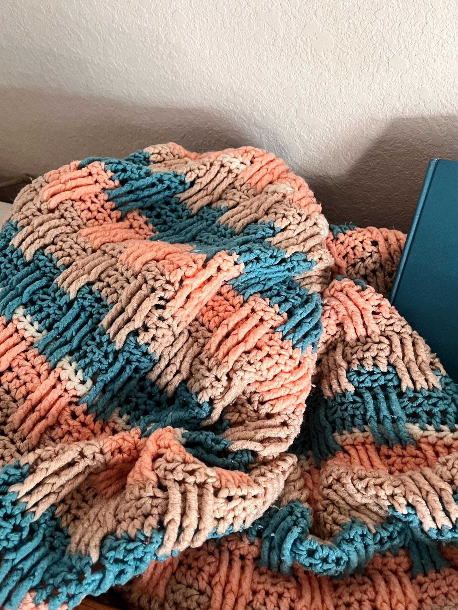 Hand-Knit Cottage CottageCore/Country Styled Striped Chunky Crochet Blanket
