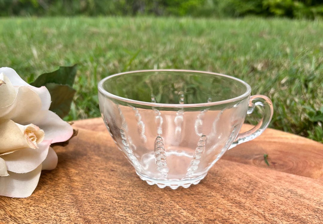 Vintage Art Deco Clear Glass Tea Cups, Federal Columbia Pattern (set of ...