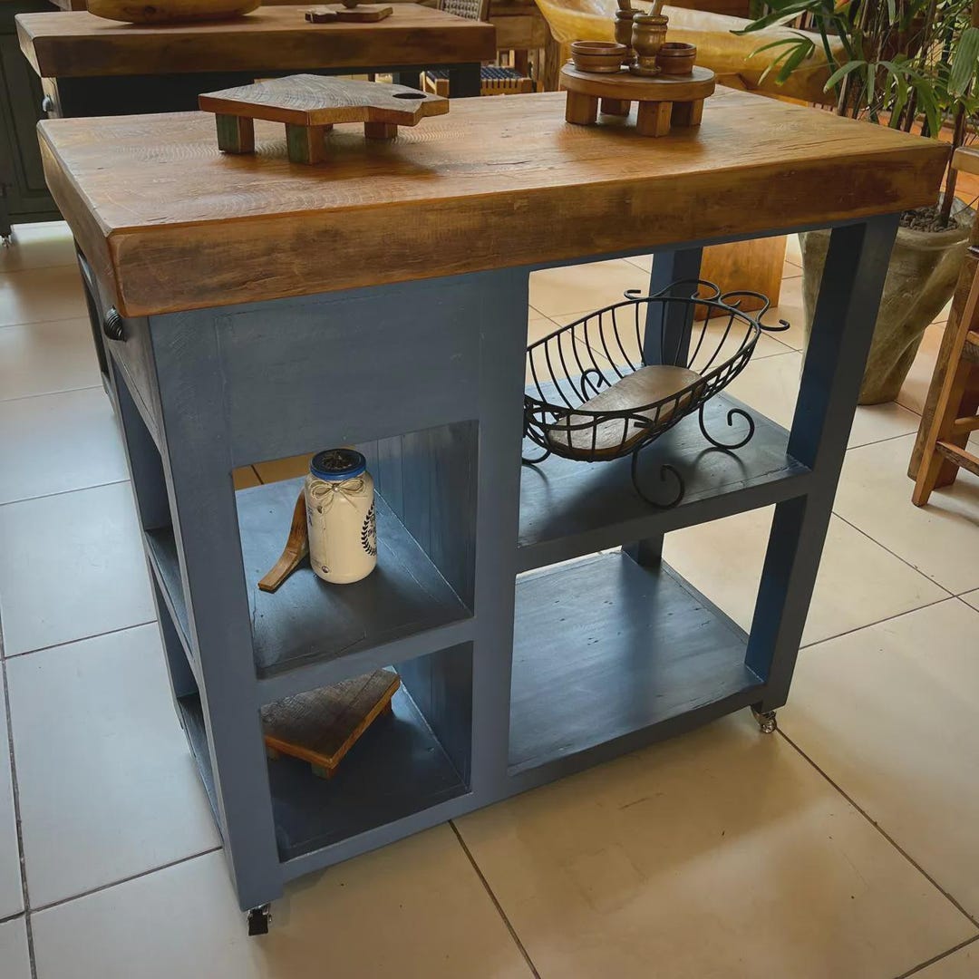 Rustic Solid Wood Kitchen Island With Drawers & Seating | Reclaimed ...