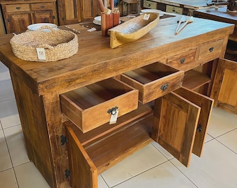 Rustic Reclaimed Wood Kitchen Island, Storage Shelf, Custom Sizes Butcher Block Island, Handcrafted Farmhouse Kitchen Cart