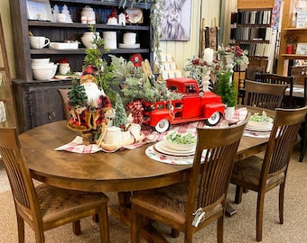 Dining Table with Prescott Stain, Farmhouse Table Dining Table And Chairs, Custom Size Wood Table, Mid Century Modern Oval Dining Table