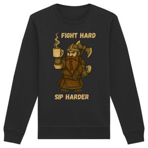 Funny Dwarf Sweater – Fantasy RPG Sweatshirt with Coffee Motif | Nerdy Coffee Lover Gift | Unisex, Various Colors & Sizes