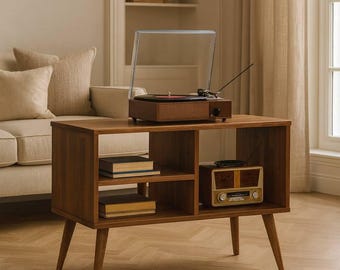 Record Player Stand with Vinyl Storage – Wooden Turntable Station & Record Cabinet