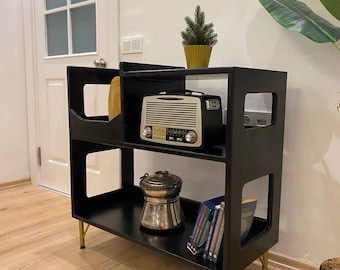 Large Modern Record Player Stand with Vinyl Storage – Mid Century Wooden Turntable Station, Record Cabinet, Vinyl Record Shelf