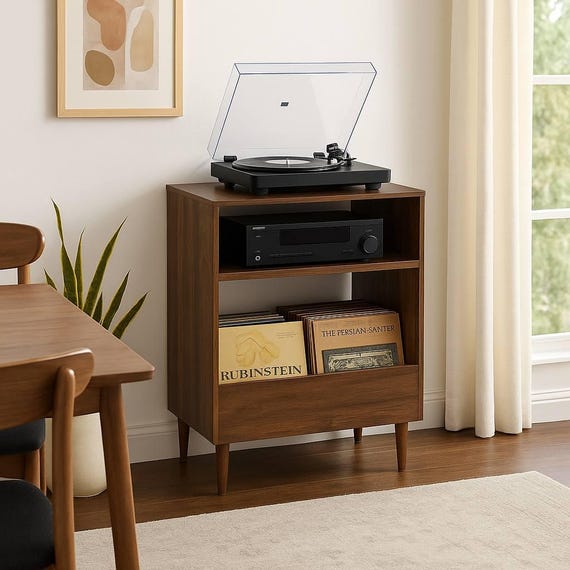 Medya Cabinet - Record Player Stand, Vinyl Storage Cabinet, Wooden Turntable Table, Mid Century Modern Record Shelf, Retro Vinyl Record Deco