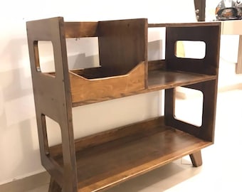 Mid-Century Modern Record Player Stand – Solid Pine Vinyl Storage Cabinet