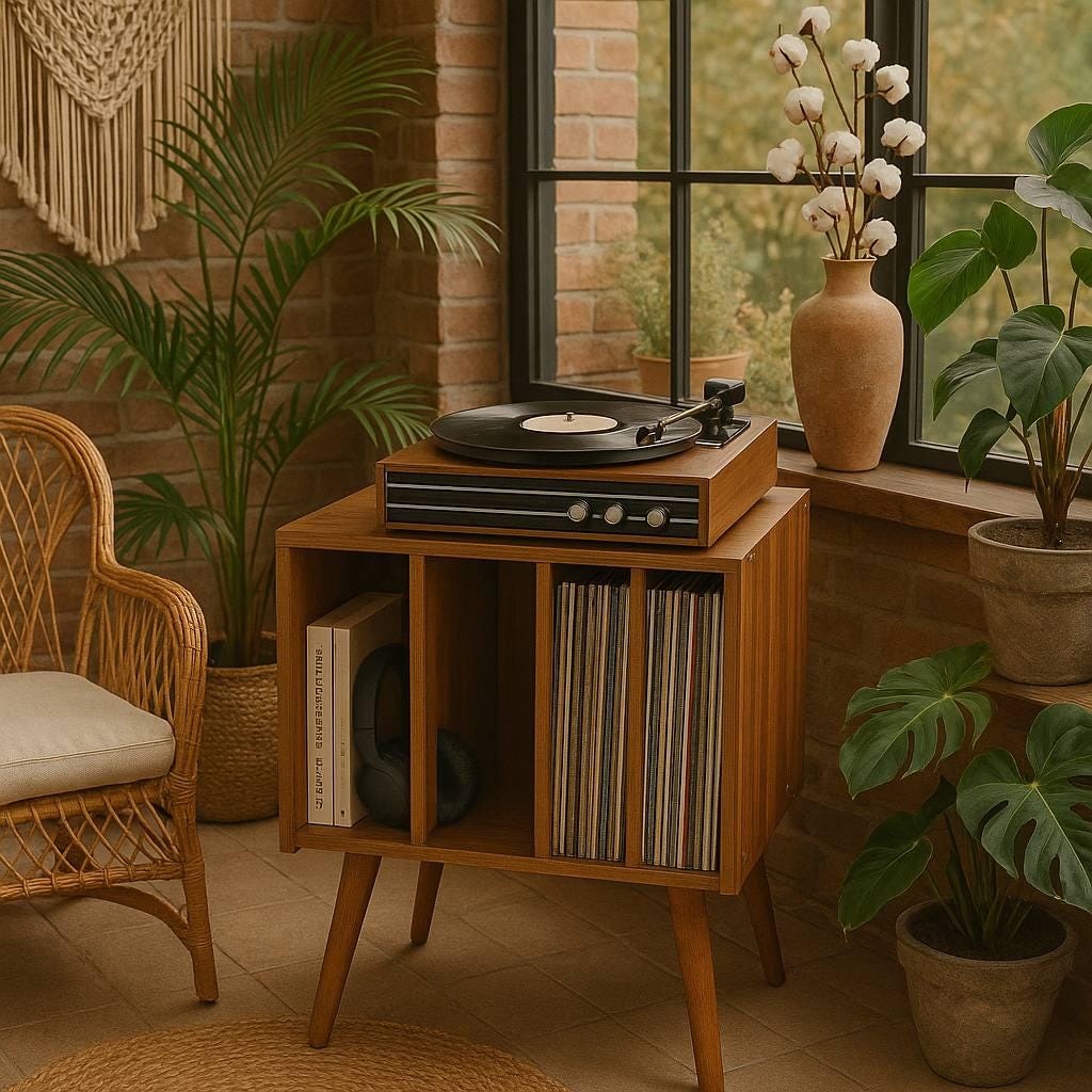 ミッドセンチュリーモダン木製レコードプレーヤースタンド - レコード