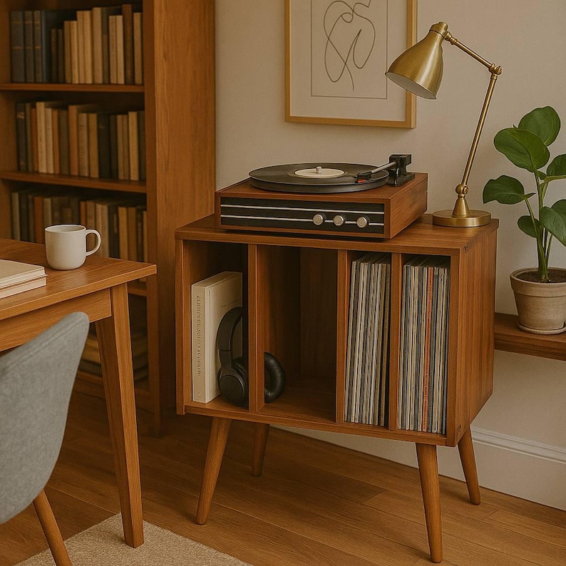 Mid Century Modern Wooden Record Player Stand – Vinyl Storage Cabinet ...