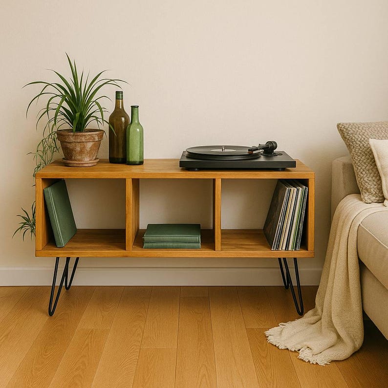 Record Player Wood Stand - Vinyl Storage Cabinet Mid Century Wooden ...