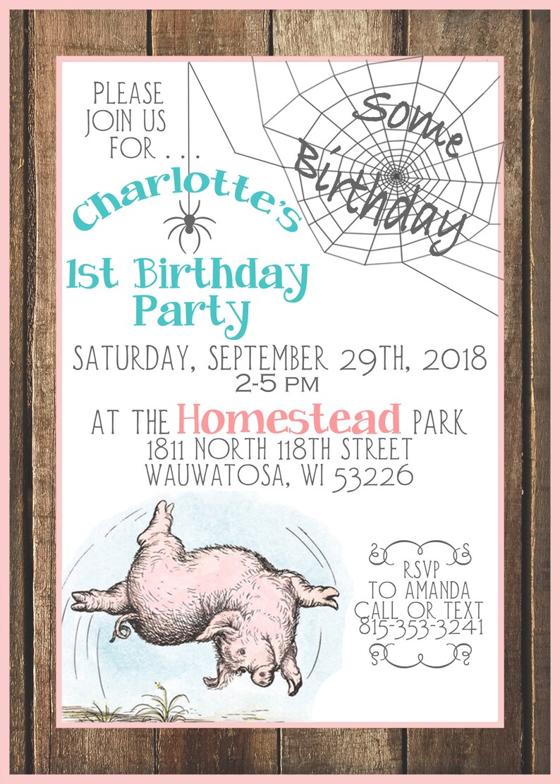 Charlotte s Web Birthday Invitation Charlotte s Web Etsy