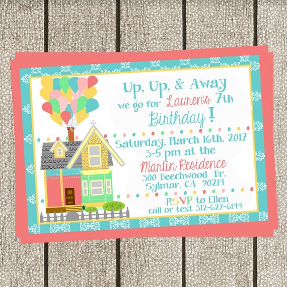 Disney Pixar's 'Up' Inspired Invitation Etsy