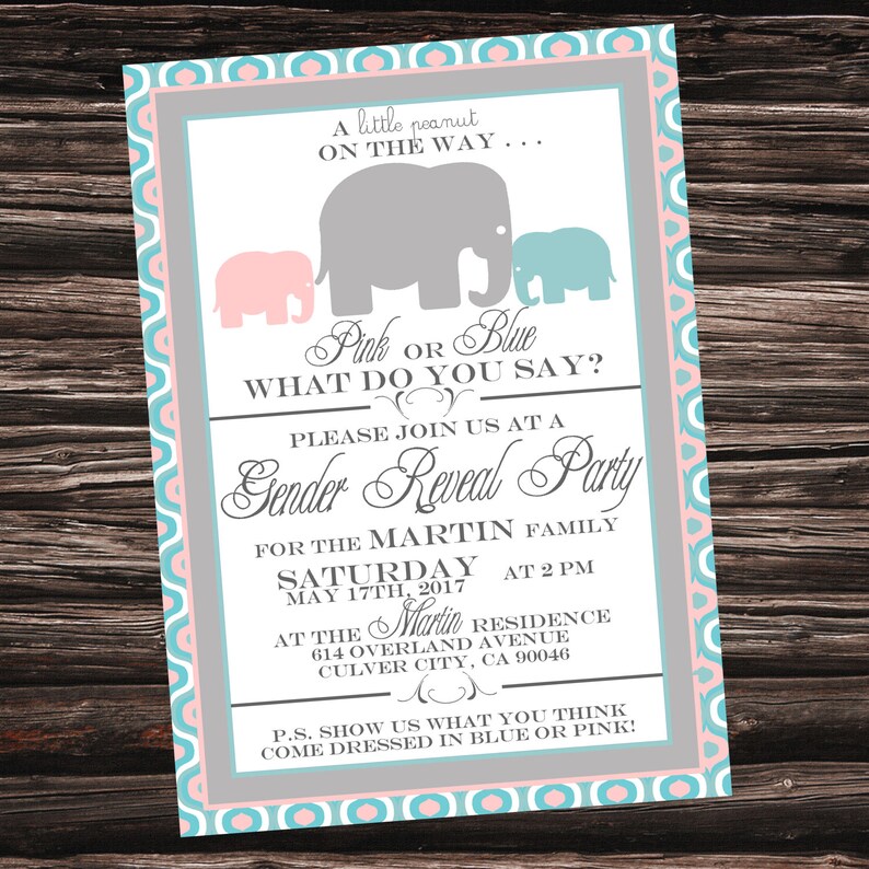 Download Baby Elephant Gender Reveal Invitation Gender Reveal | Etsy