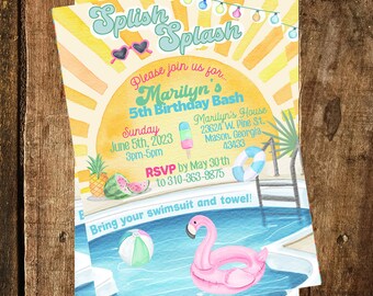 Editable Pool Party Invitation Splish Splash Invitation Summer Swim Party Instant Download