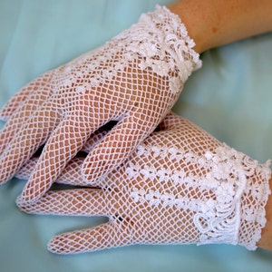 White or Ivory lace bridal gloves