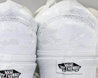 Old Skool White Or Ivory Lace Bridal Vans  --Lace Vans -- Wedding Tennis shoes  - Wedding Vans