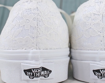 Ivory Lace Bridal Vans – Garden Lace Wedding Shoes, Custom Vans for Bride, Comfortable Wedding Tennis Shoes, Lace Wedding Sneakers