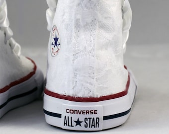 Lace Custom Girls Converses -  Lace Converses --White lace Converses -- Girls Converse High Top  - Wedding Converse